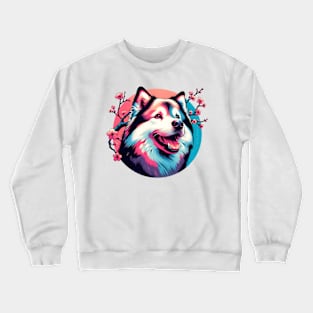 Lapponian Herder Enjoys Spring Amid Cherry Blossoms Crewneck Sweatshirt